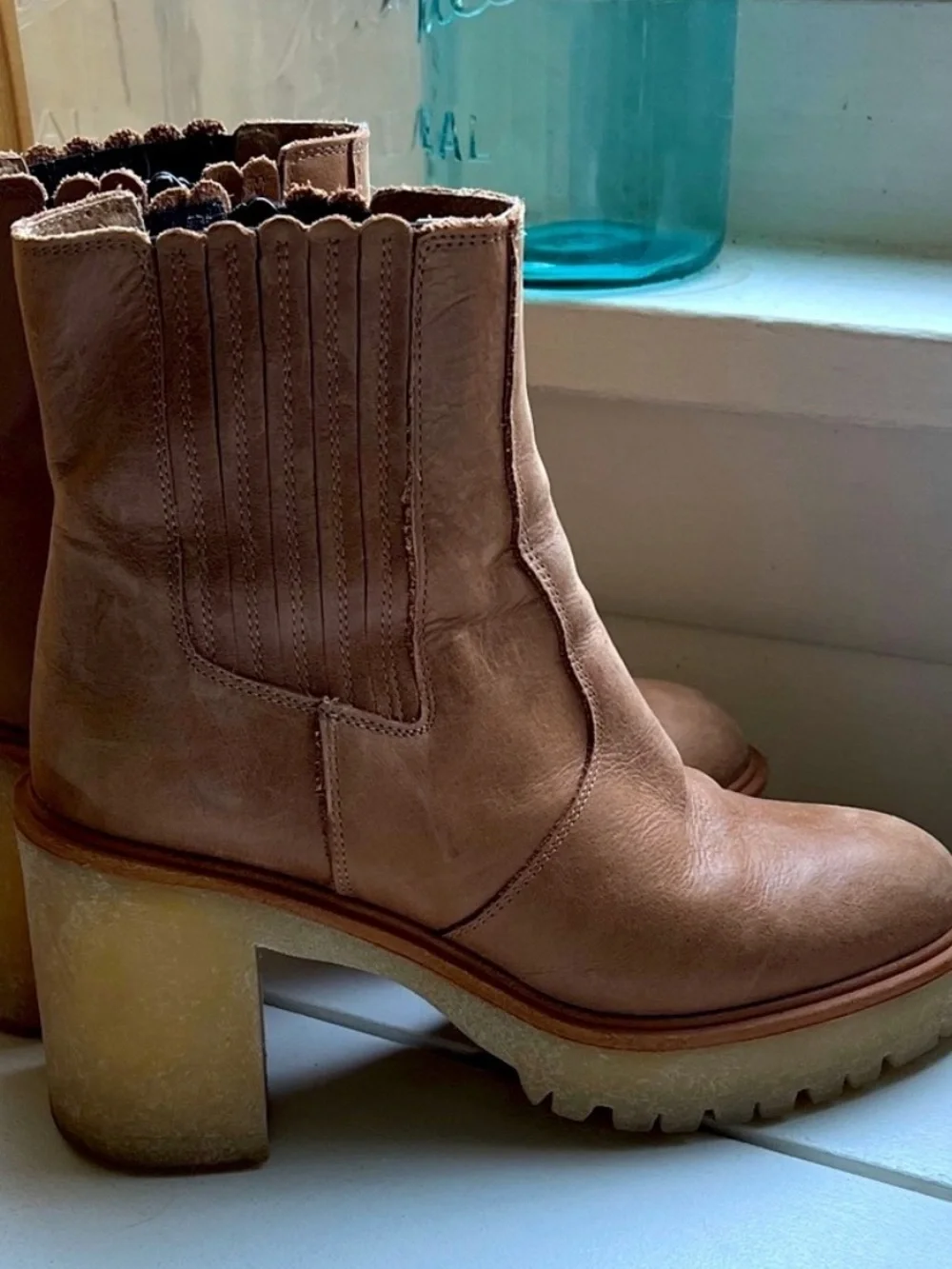 Free People Cognac Leather Platform Chelsea Boots